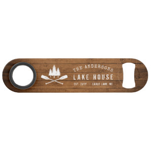Rustic Lake House Boat Oars Trees Wood Print