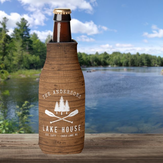 Rustic Lake House Boat Oars Trees Wood Print Bottle Cooler (Creator Uploaded)