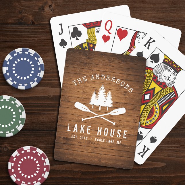 Rustic Lake House Boat Oars Trees Wood Print Playing Cards (Creator Uploaded)