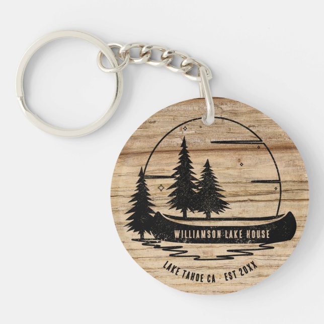 Rustic Lake House Custom Family Name  Key Ring (Front)