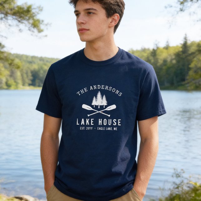 Rustic Lake House Family Name Boat Oars Trees T-Shirt (Creator Uploaded)