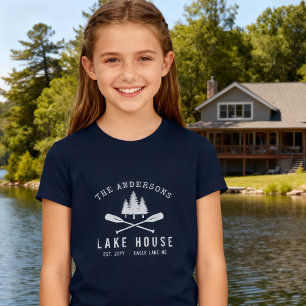 Rustic Lake House Family Name Boat Oars Trees T-Shirt