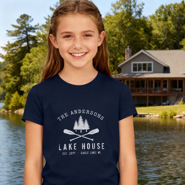 Rustic Lake House Family Name Boat Oars Trees T-Shirt (Creator Uploaded)