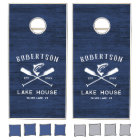 Rustic Lake House Family Name Navy Blue Wood