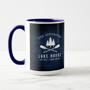 Rustic Lake House Oars Trees Blue Wood Print Large Mug
