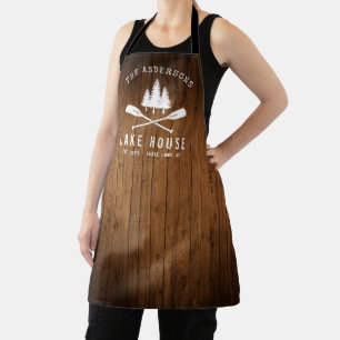 Rustic Lake House Oars Trees Wood Print Apron