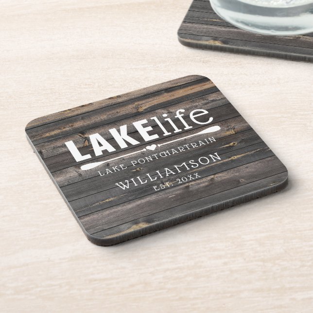 Rustic Lake Life Paddles Personalised Coaster (Left Side)