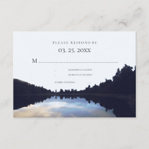 Rustic Lake Reflections Lakeside Wedding RSVP © Card