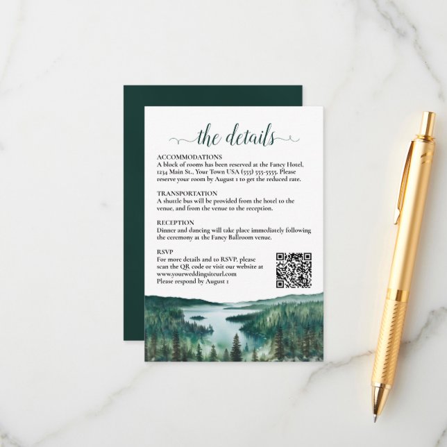 Rustic Lake Tahoe Wedding Details QR Code Enclosure Card (Front/Back In Situ)
