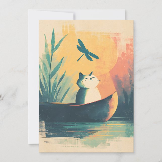 Rustic Lake Vintage Cat Adventure Announcement (Front)