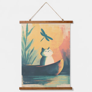 Rustic Lake Vintage Cat Adventure Hanging Tapestry