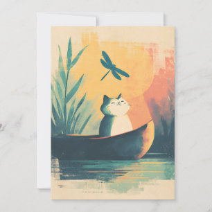 Rustic Lake Vintage Cat Adventure Holiday Card