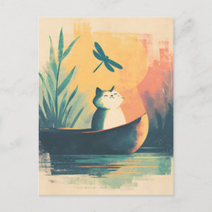 Rustic Lake Vintage Cat Adventure Holiday Postcard