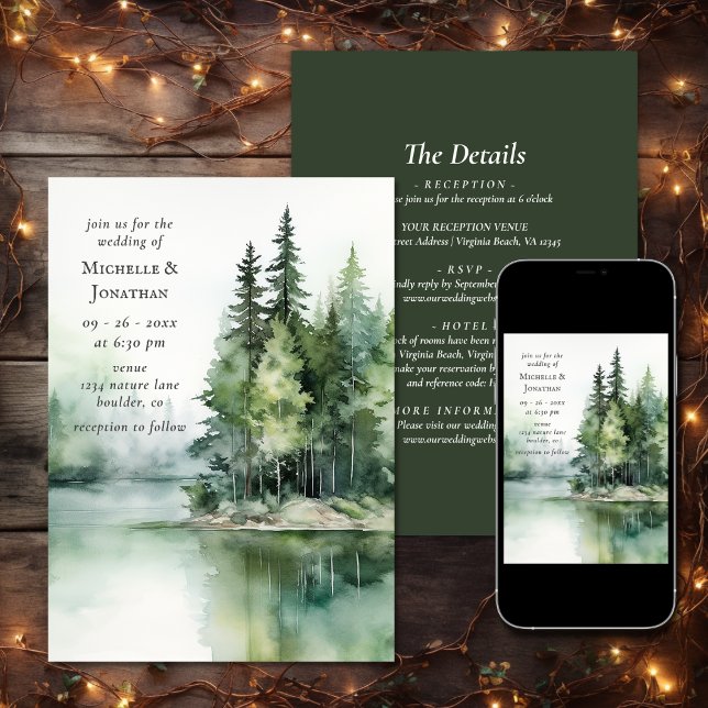 Rustic Lake Woodland Forest All in One Wedding Invitation (Rustic Lake Woodland Forest All in One Wedding Invitation)