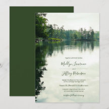 Rustic lakeside evergreens reflection wedding