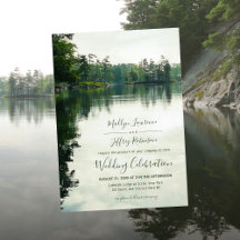 Rustic lakeside evergreens reflection wedding