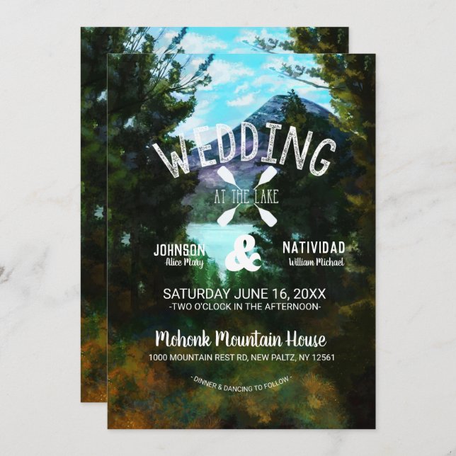 Rustic Lakeside Mountain Wedding Invitation (Front/Back)