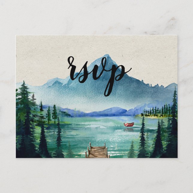 Rustic Lakeside RSVP Postcard with Meal Choice (Front)