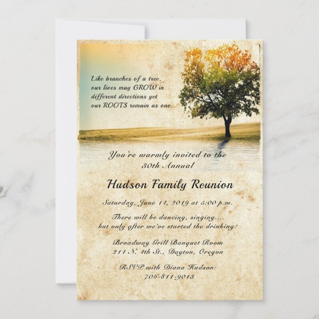 Rustic Lakeside Tree Family Reunion Party Invites (Front)