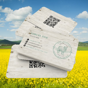 Rustic Lamb Sheep Farm LOGO QR Code Green Business Card