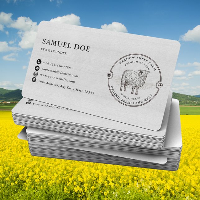 Rustic Lamb Sheep Farm LOGO QR Code Grey Business Card (Creator Uploaded)