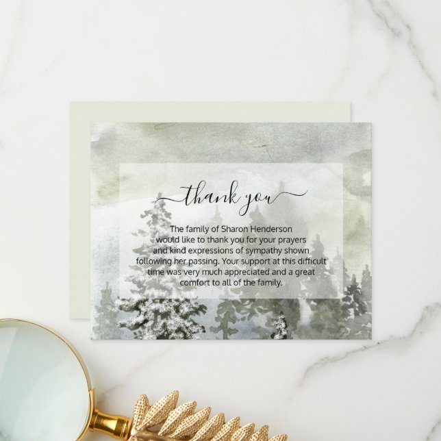 Rustic Landscape Funeral Thank You Note Card (Front/Back In Situ)