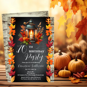 Rustic Lantern and Leaves Fall 70th Birthday Party Invitation