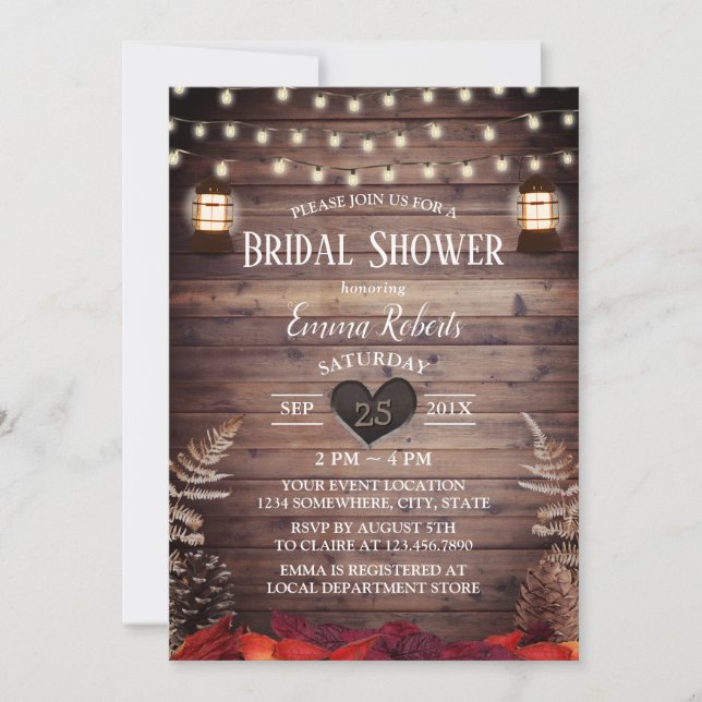 Rustic Lantern Autumn Wedding Bridal Shower Invitation (Front)