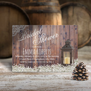 Rustic Lantern Baby's Breath Floral Bridal Shower Invitation