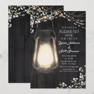Rustic Lantern Baby's Breath Lights Engagement Invitation