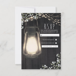 Rustic Lantern Baby's Breath & Lights Wedding RSVP Card