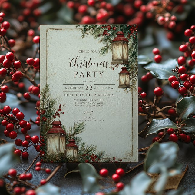 Rustic Lantern Christmas Party Invitation (Creator Uploaded)