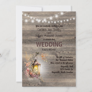 Rustic Lantern Country Wood Barn Wedding Invitation