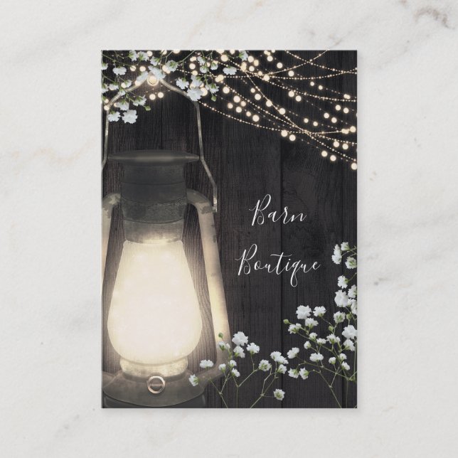 Rustic Lantern Light & Baby's Breath Floral Business Card (Front)