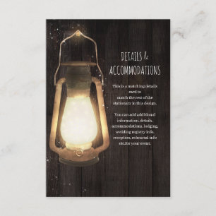 Rustic Lantern Lights Barn Wood Wedding Details Enclosure Card