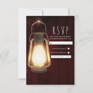 Rustic Lantern Lights Cherry Wood Wedding RSVP Card
