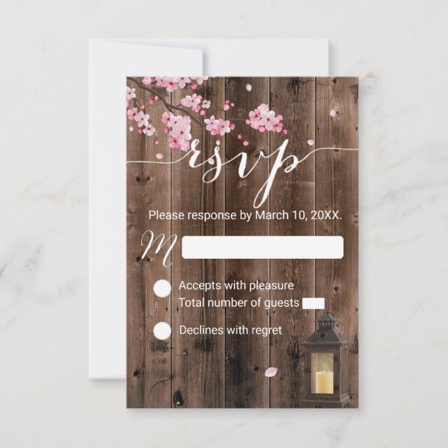 Rustic Lantern Pink Floral Wedding RSVP (Front)