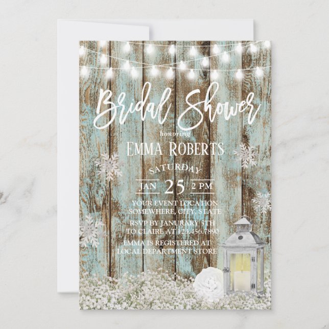 Rustic Lantern Snowflakes Winter Bridal Shower Invitation (Front)
