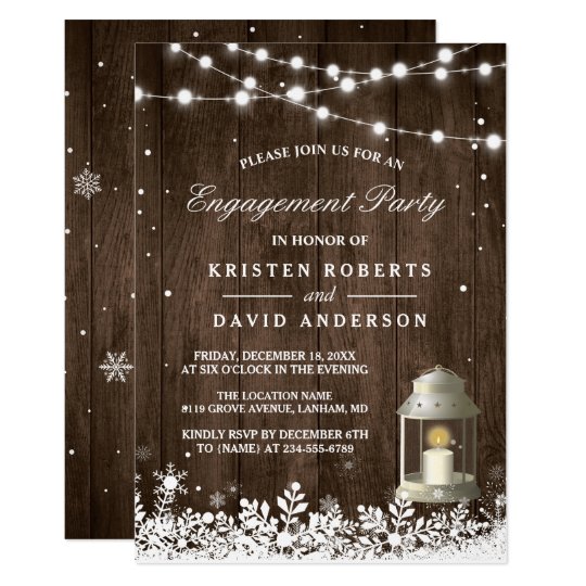 Rustic Lantern Snowflakes Winter Engagement Party Card