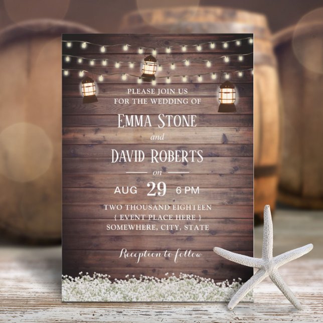 Rustic Lantern String Lights Baby's Breath Wedding Invitation (Creator Uploaded)