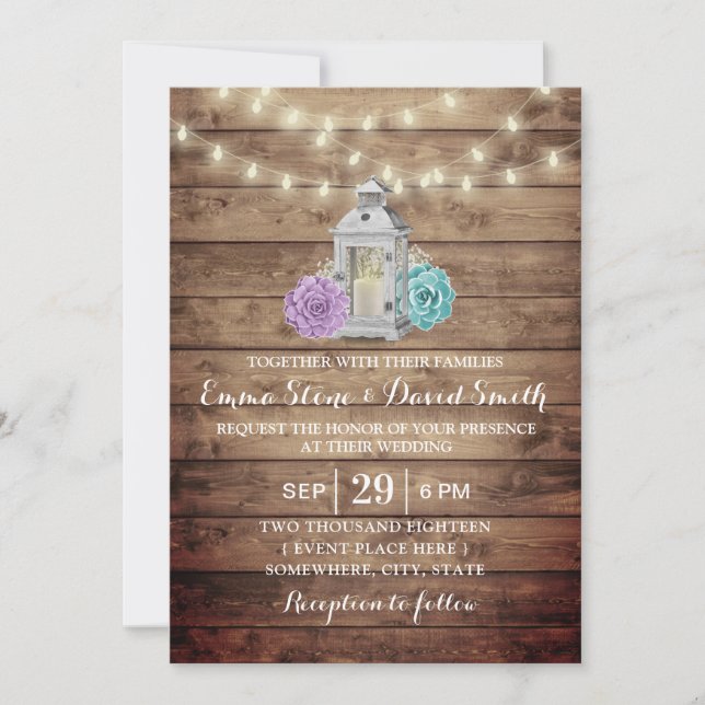 Rustic Lantern Succulent Floral Wedding Invitation (Front)