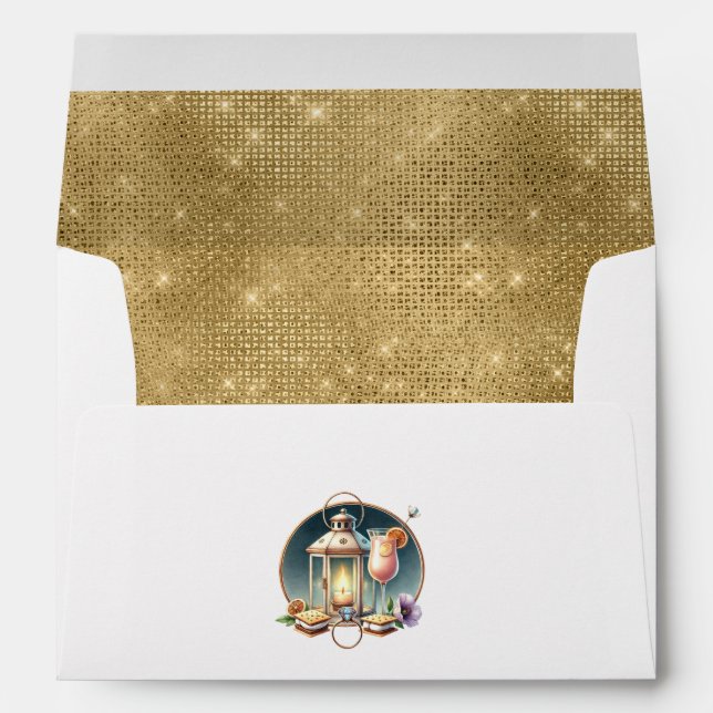 Rustic Lantern with Faux Gold Glitter Camp Bride Envelope (Back (Bottom))