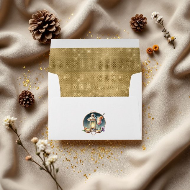 Rustic Lantern with Faux Gold Glitter Camp Bride Envelope (Rustic Lantern with Faux Gold Glitter Camp Bride Envelope)
