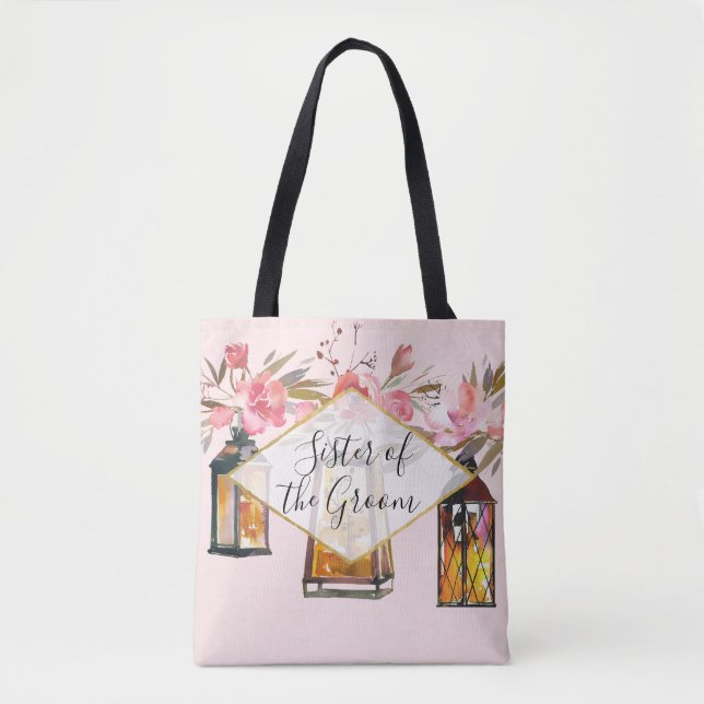 Rustic Lanterns Rose Gold Sister of the Groom Tote Bag (Front)