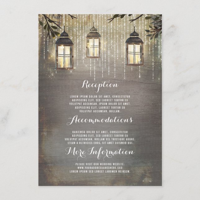 Rustic Lanterns Wedding Information Guest Enclosure Card (Front)