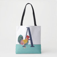 Rustic Large Monogram Rooster Teal Polka Dots
