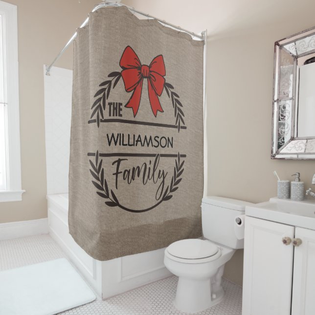 Rustic Laurel Holiday Wreath Family Name  Shower Curtain (In Situ)