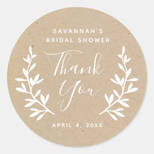 Rustic laurel Kraft bridal shower thank you Classic Round Sticker
