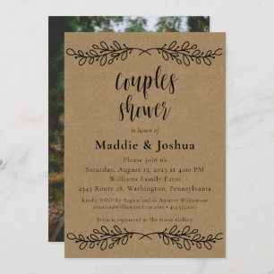 Rustic Laurel Kraft Photo Couples Shower Invite 