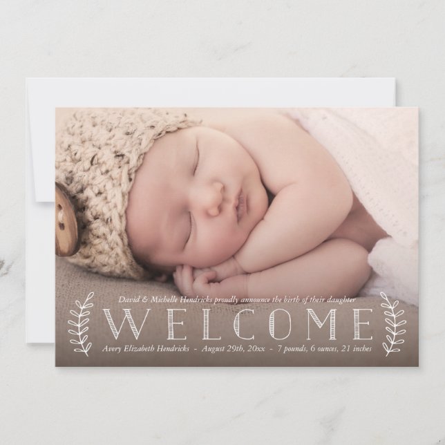 Rustic Laurel | Photo Birth Announcement (Front)